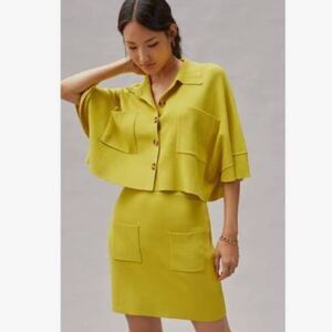 Anthropologie Flat White Patch Pocket Sweater Skirt Set NWT